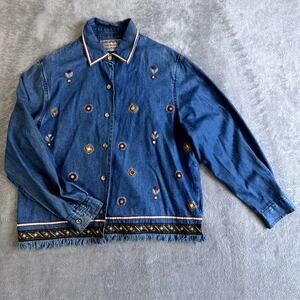 Tontrum Blues Denim Shirt M – 90s Western Artsy Embroidered